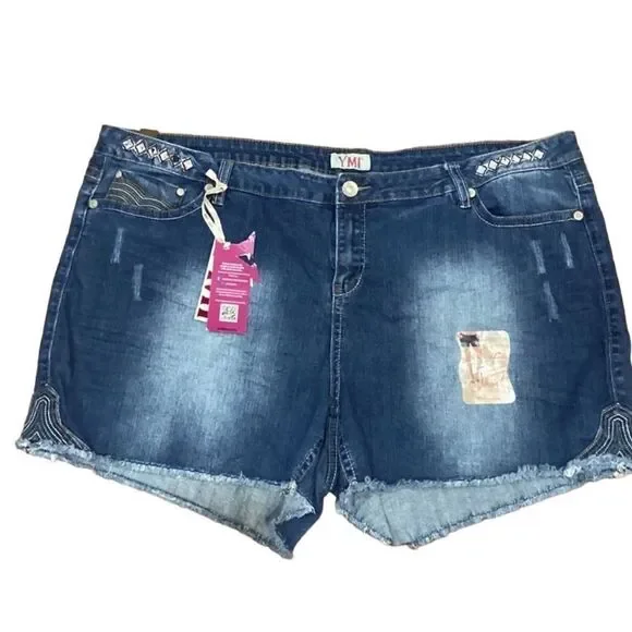 NWT YMI Denim Jean Shorts 3X Plus Embroidered - Picture 1 of 16